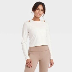 Women's Long Sleeve Cropped Top - All in Motion - Cream Size XL